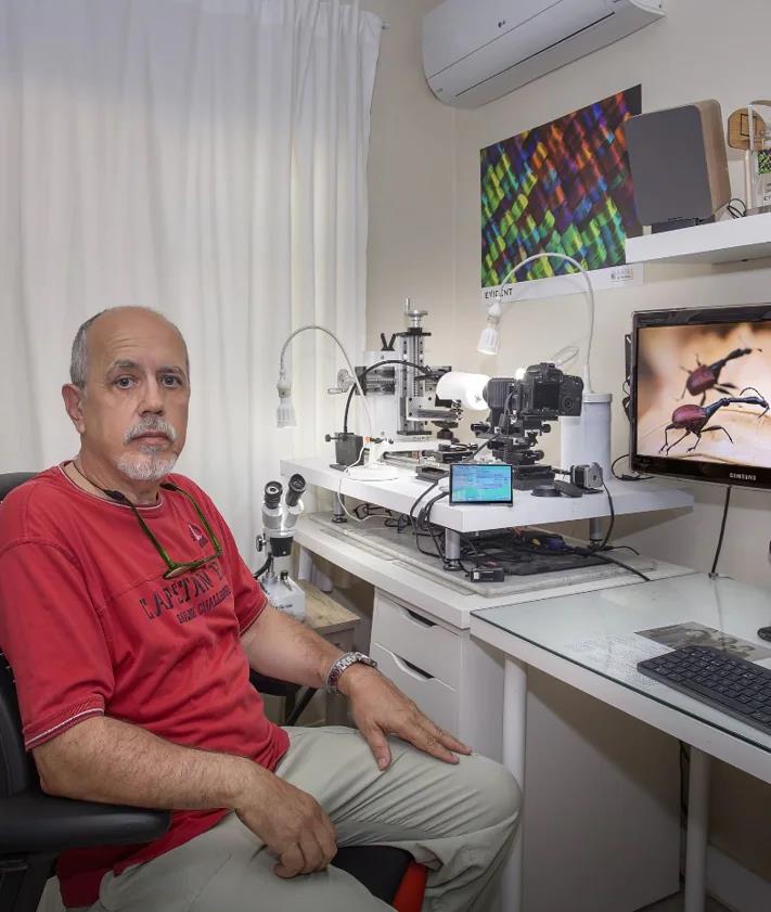 Imagen secundaria 2 - Above, a red weevil beetle; Below left, a 'lamprima adolphinae' beetle, and to the right, the photographer from Malaga.