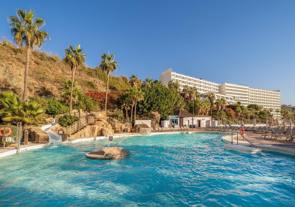 Gardens and swimming pool of a hotel on the Costa del Sol.