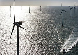 Turbines of the largest offshore wind farm ever built in the Horns, UK.