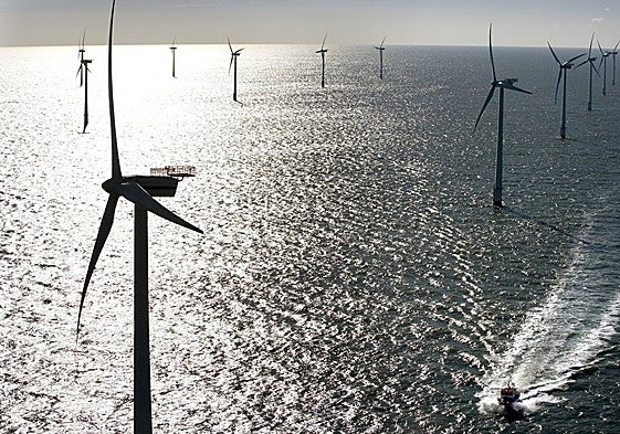 Turbines of the largest offshore wind farm ever built in the Horns, UK.