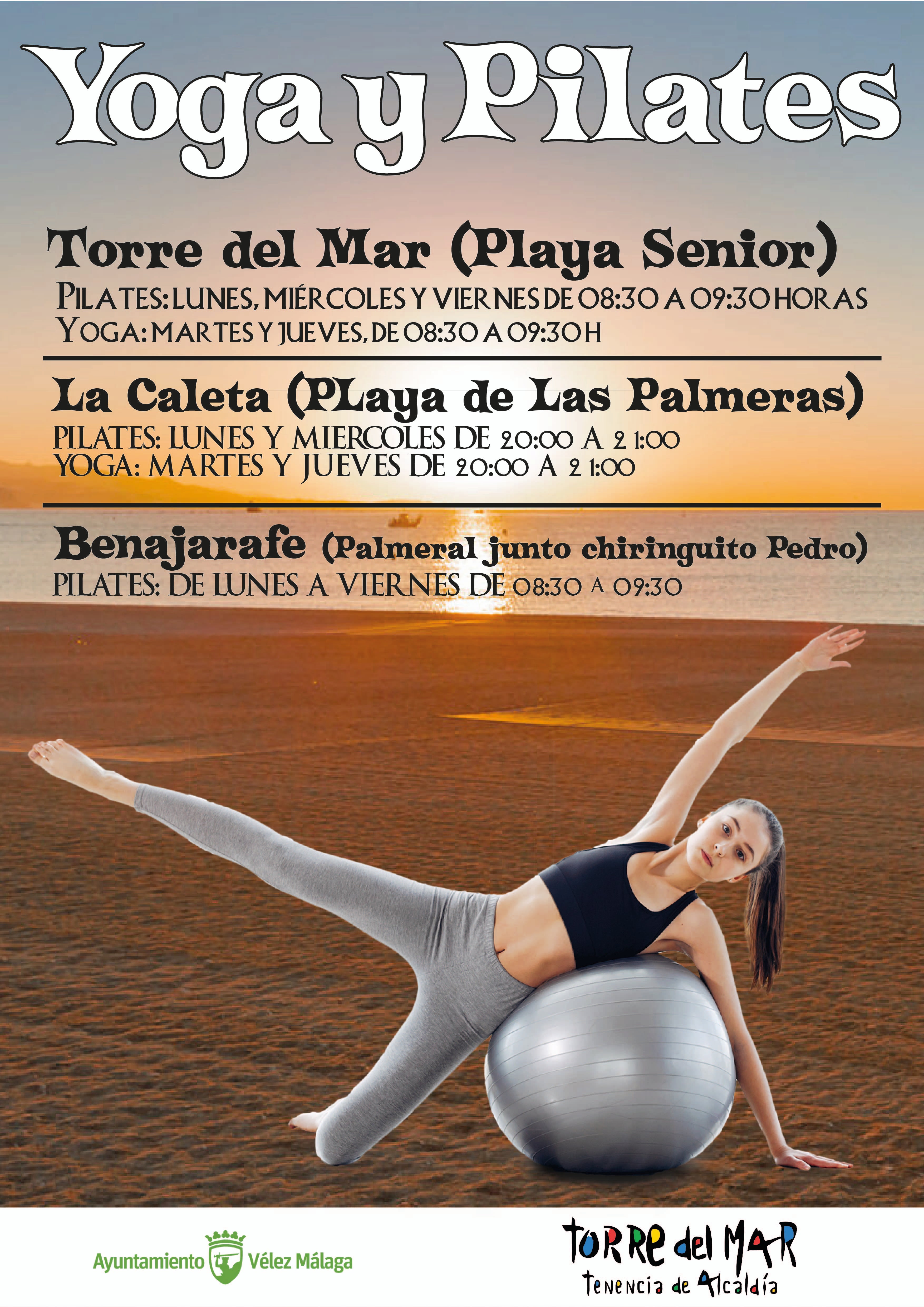 The poster with the times of classes in Torre del Mar, Benajarafe and Caleta de Vélez