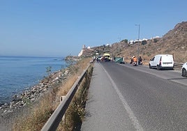 Emergency services at the scene of the accident in Torrox Costa on Tuesday.