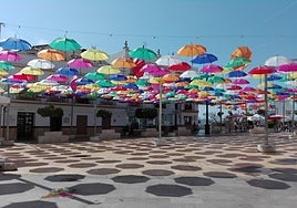 The colourful umbrellas on Torrox pueblo's Plaza de la Constitución.