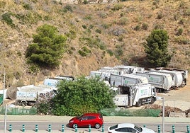 Fleet of lorries operated by the previous concessionaire, parked on a plot of land in Benalmádena Pueblo.