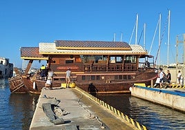 View of the vessel once it had been transferred to the dry dock area of the port.
