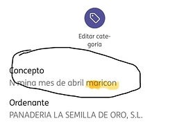 Bank statement of the payroll in which the employee was referred to as 'maricon'.