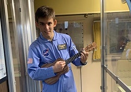 Martín Sierra, with his ukulele, at Nasa's Space Camp in Alabama.