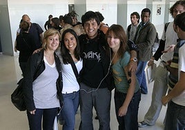 A group of foreign students are photographed on a university campus in the Basque Country.