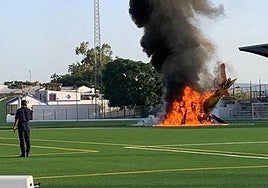 The 061 helicopter that caught fire on Saturday on the football pitch in Cabra.