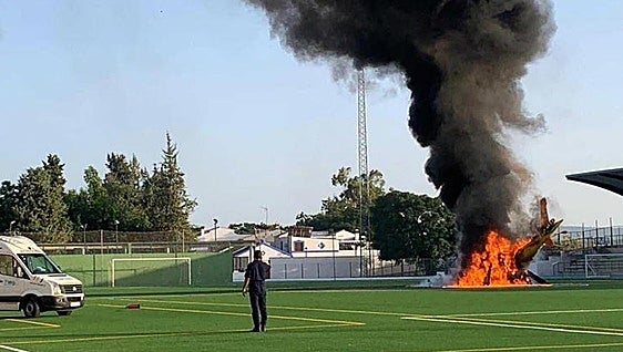 Five injured after air ambulance transferring heart attack patient to hospital bursts into flames in south of Spain