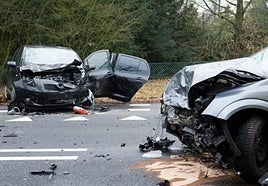 File image of the aftermath of a head-on collision between two cars.