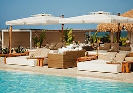 The helicopter landed at the Nikki Beach, a luxury beach club in Marbella.