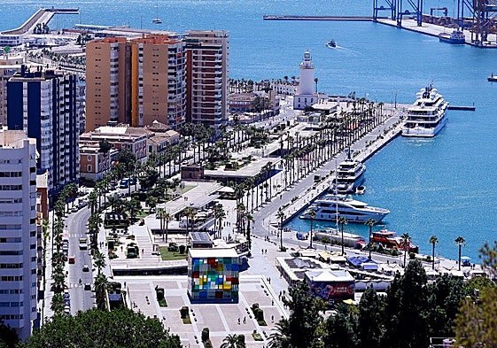 Aerial view of Muelle Uno and the Port of Malaga.