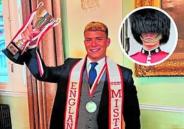 The proud winner and in his guard’s uniform (inset).