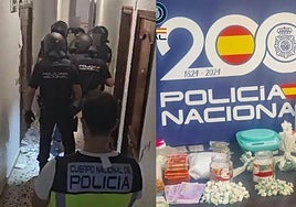 Image of the police raid and the drugs and cash seized in Benidorm.