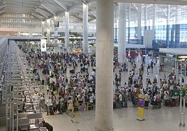 Check-in queues at Malaga airport.