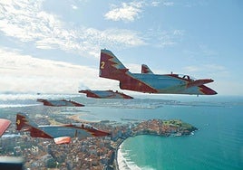 File image of the Patrulla Águila display team flying in formation, taken from the cockpit of one of these fighters.