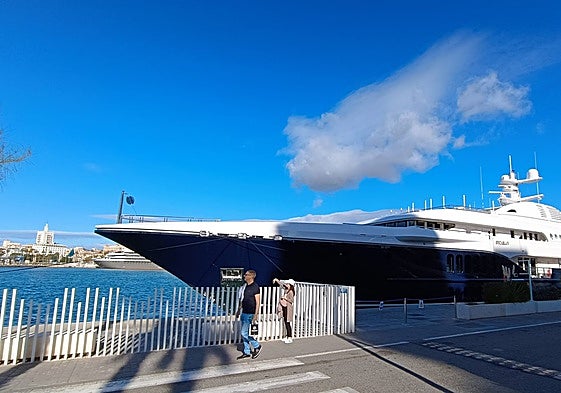 The yacht Sycara, on Friday morning moored in the marina at Muelle Uno.