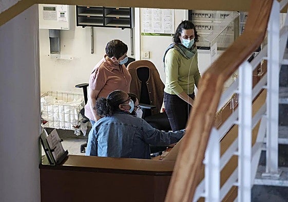 People wearing masks in a hospital in the Canary Islands.