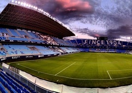 A sunset over La Rosaleda stadium.