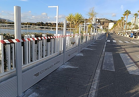 The support posts are already in place for the new transparent security panels on Muelle Uno.