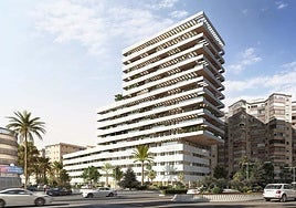 Artist's impression of the residential and hotel project to replace the Málaga Wagen vehicle dealership.