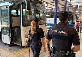 File image of National Police officers at Malaga bus station.