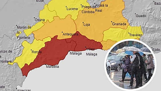 Aemet issues red, amber and yellow alerts for torrential downpours and flooding in Malaga and along the Costa del Sol