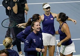 Boulter celebrates Team GB's victory over Germany on Friday.