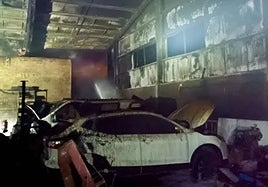 Workshop interior following the blaze that gutted the building.