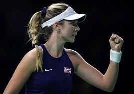 Great Britain's Katie Boulter celebrates a crucial point.