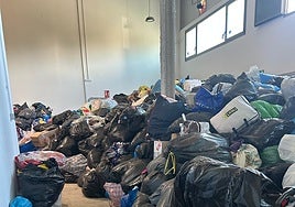 Donations stored in the cleaning shed.
