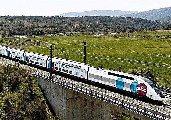 A distinctive double-decker train unit of the French high-speed operator Ouigo.