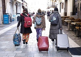 Tourists make their way through the centre of Malaga to their accommodation