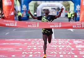 Kipkorir as he crossed the finish line.