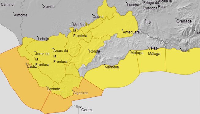Weather alerts in Spain's Andalucía region on Monday, 16 December.