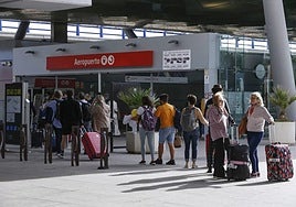 Queue at the Cercanías train station at Malaga Airport.