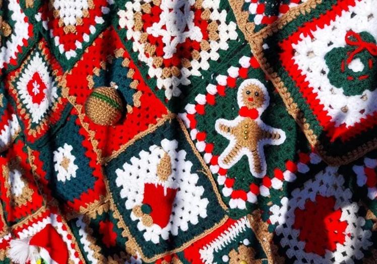 A close-up of just a few of the crochet pieces on this nine-metre high tree on display in La Línea de la Concepción.