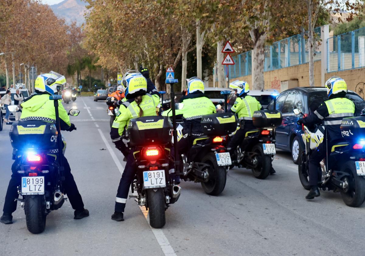 A group of Marbella Local Police officers on motorbikes at one of the Christmas events held in the town this week.