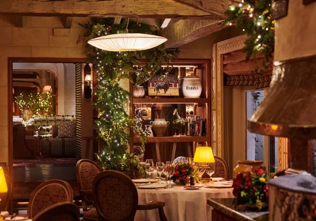 Festive decorations in one of the rooms of the Marbella Club Hotel.