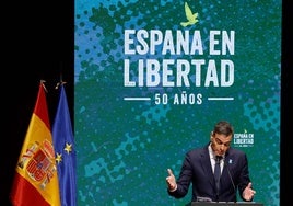 Pedro Sánchez making his speech at the Reina Sofía art museum.