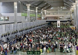 File image of passengers queueing up to check in at Malaga Airport.