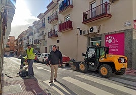 The councillor visits the work in one of the streets.