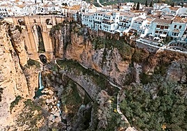 View of Ronda and its famous gorge spanned by Puente Nuevo bridge.