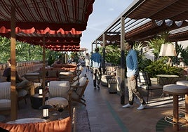 Virtual image of the terrace of the new Radisson hotel in Malaga.