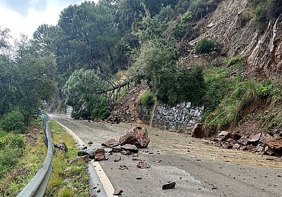Damage caused by the heavy rains on the Igualeja road.