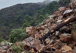 The rockslide on the A-397, which connects Ronda with San Pedro Alcántara, after the rains on Saturday.