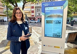 The councillor at one of the digital totems.