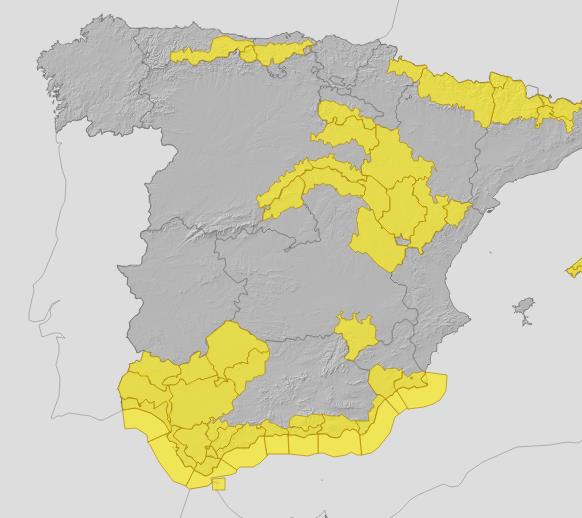 The severe weather warnings issued by Spain's state weather agency for Thursday, 13 March.