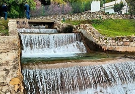Image of water flowing out of the mouth of the Guaro river source.